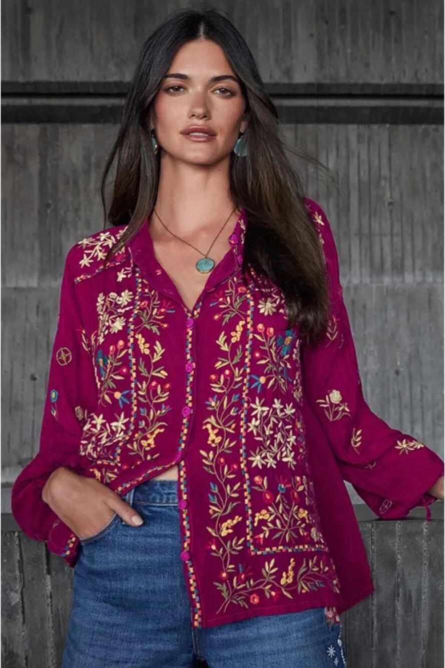 Johnny Was Bethan Embroidered Blouse M